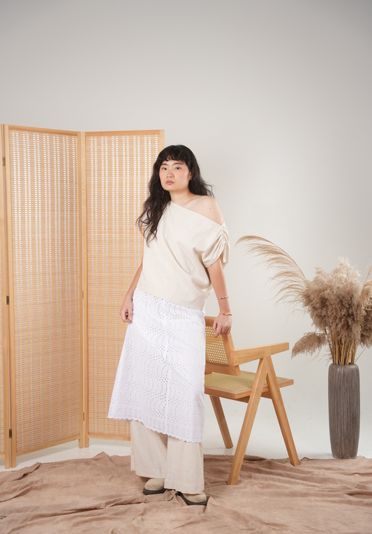 Panelled A Line Skirt in Wave Broderie