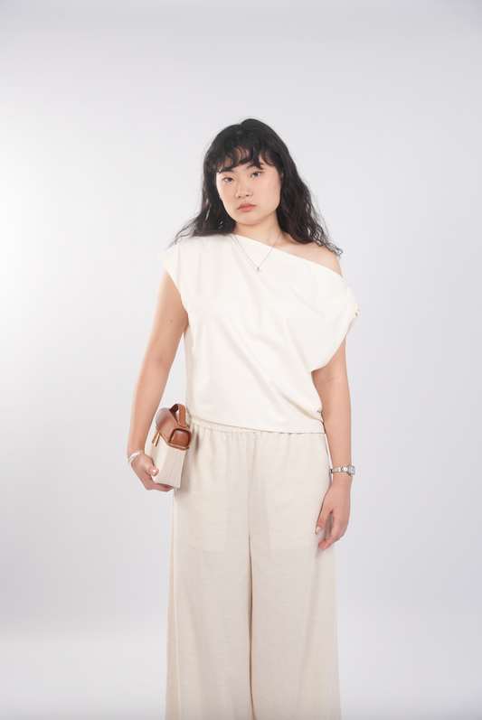 Asymmetrical Drape Top in Cream