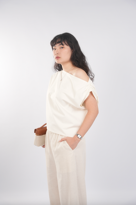 Asymmetrical Drape Top in Cream