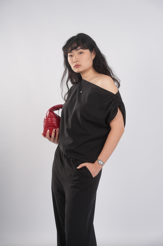 Asymmetrical Drape Top in Black