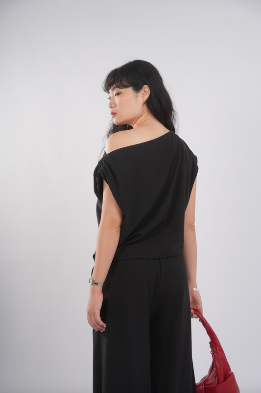 Asymmetrical Drape Top in Black