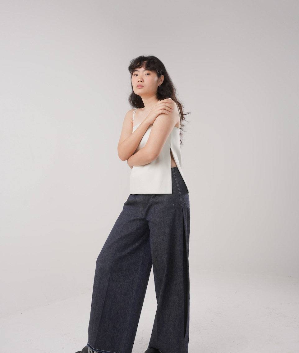 Cocoon Box Pleat Pants in Denim